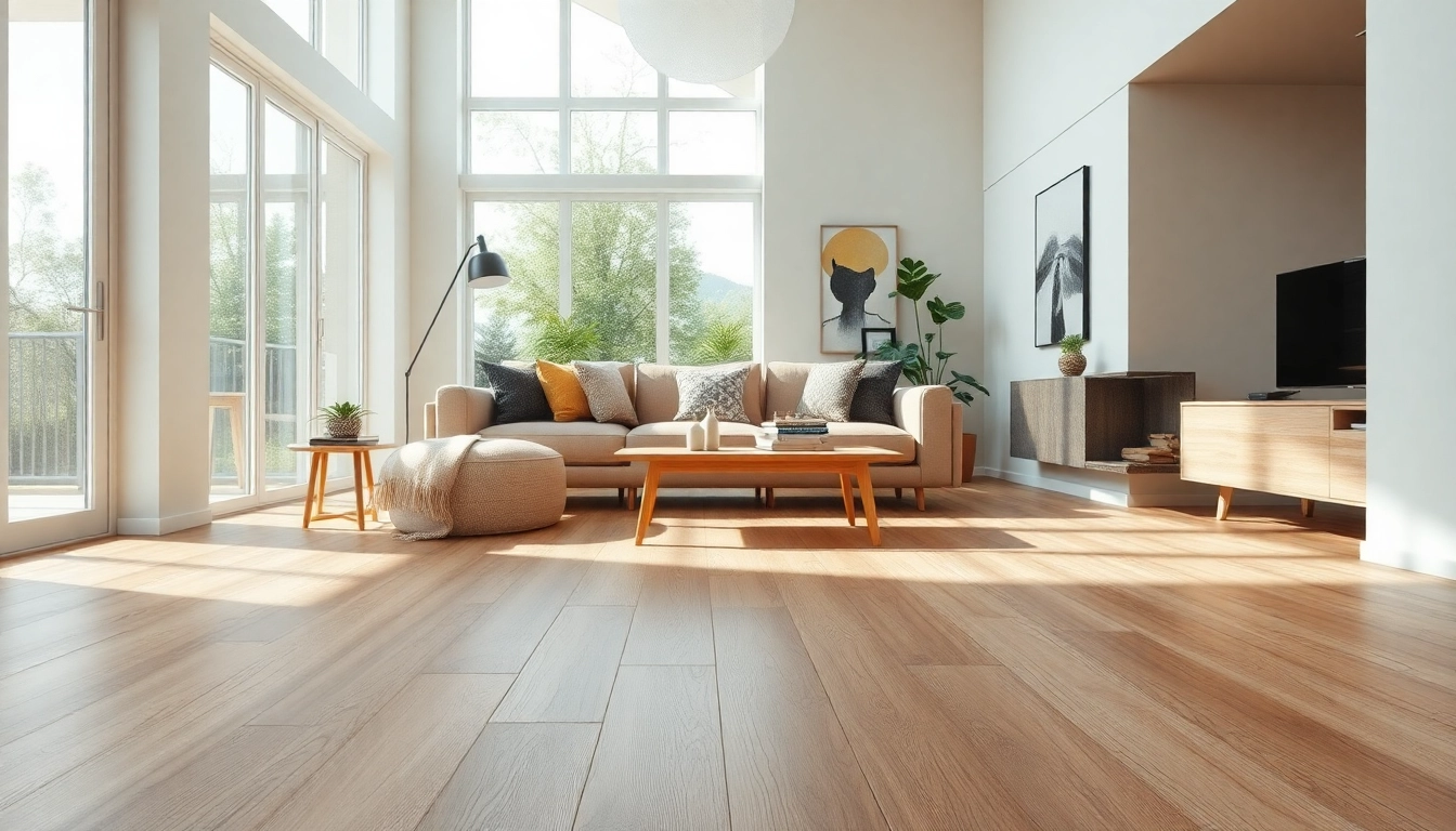 Salon moderne avec un carrelage imitation parquet, alliant chaleur et élégance.