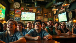 Fans enjoying South Carolina sports betting experience in a cozy pub filled with memorabilia.
