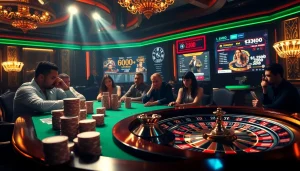 Engage with thrilling casino action as players focus intensely around a poker table, "Nếu như vậy bám vào đây" highlighted within the exciting atmosphere.