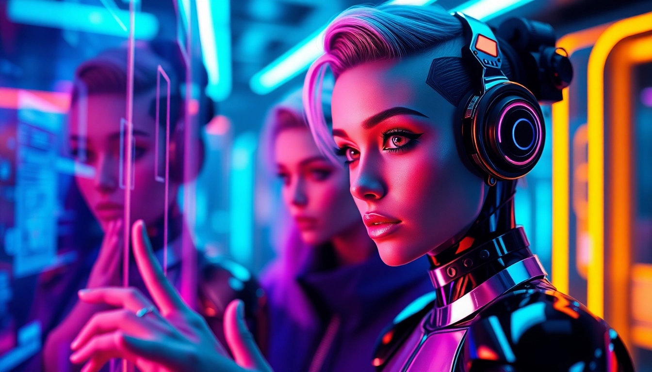 AI NSFW character engaging in a futuristic digital environment, showcasing innovative interaction.