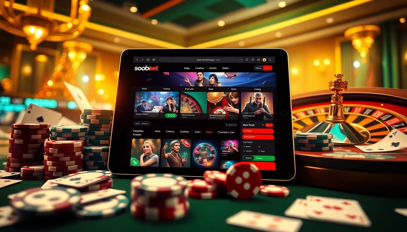 Engaging digital gambling interface showcasing llink alternatif sbobet with poker chips and roulette wheel.