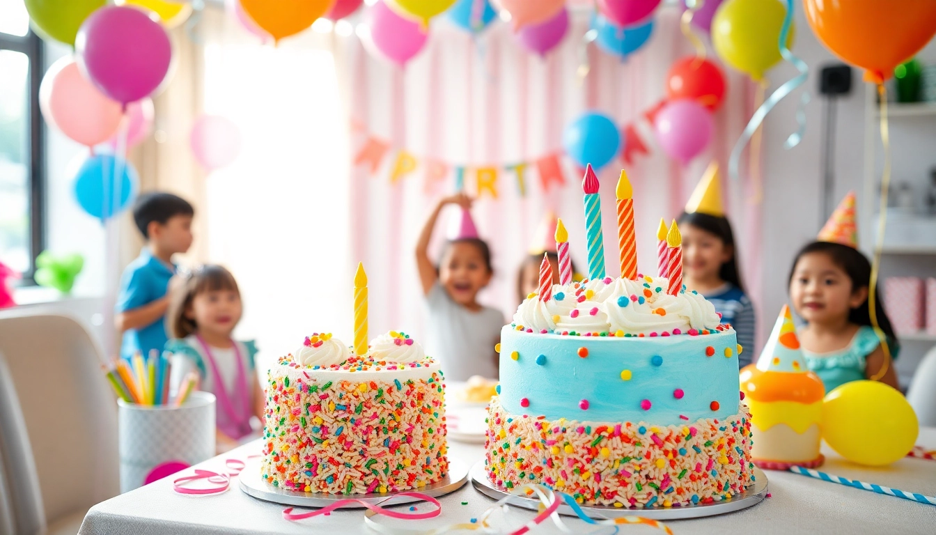Enjoy a lively Singapore birthday party scene with a colorful cake and festive decorations.