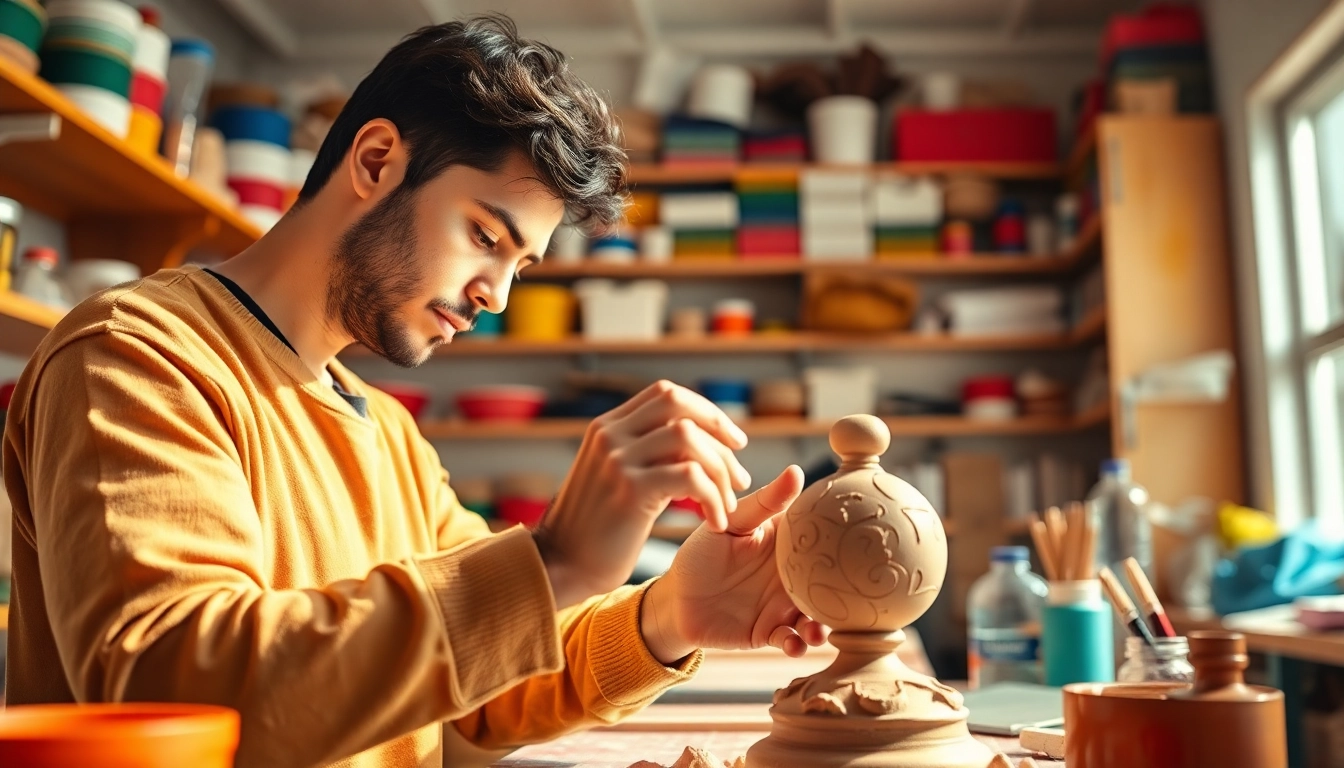 Engaging in craft training Colorado, an artisan shapes creative materials in a vibrant workshop.