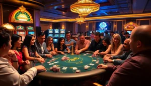 Experience the thrill of the 789 club with players engaging at a luxurious poker table.