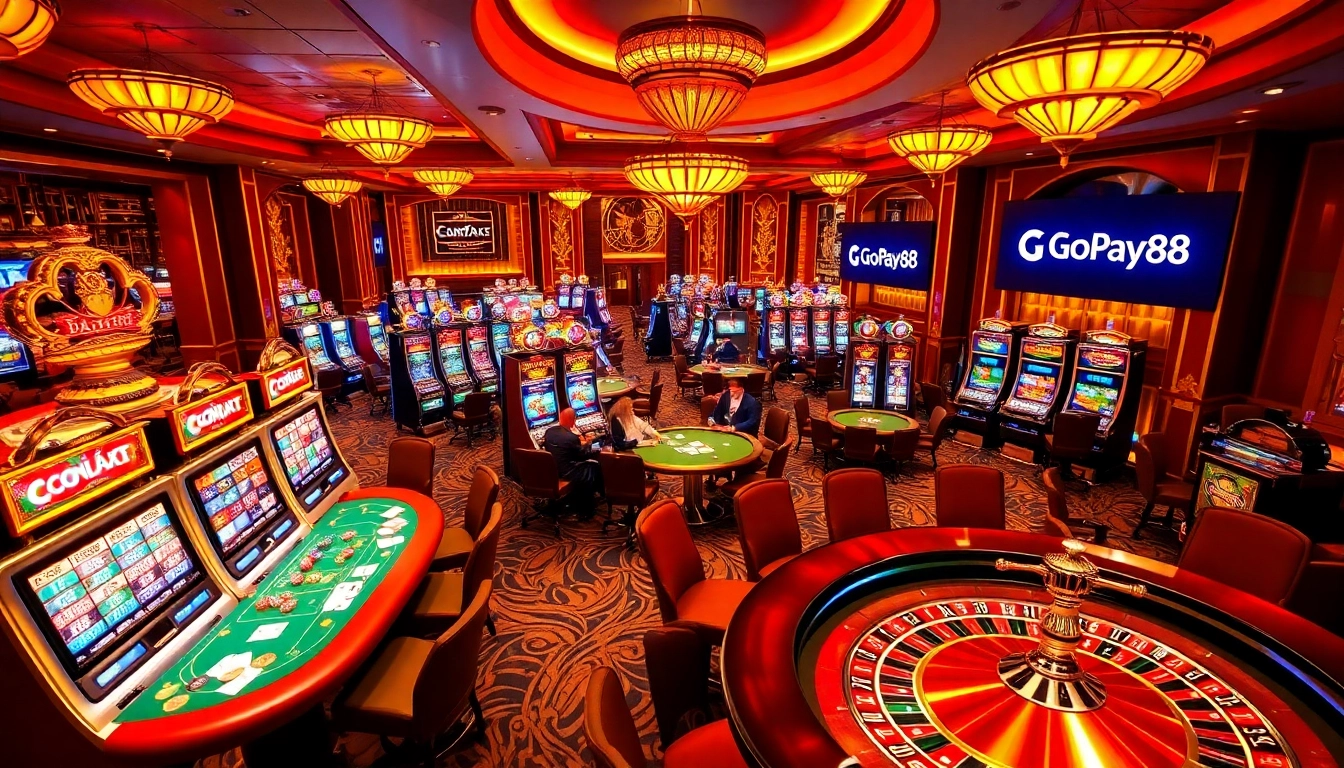 Experience the excitement of Gopay88 Daftar with players enjoying luxury casino games and vibrant slot machines.