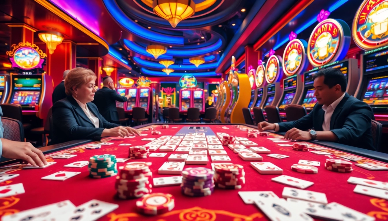 Pemain yang terlibat menghubungkan ubin-ubin dalam Link Mahjong di meja kasino kelas atas.