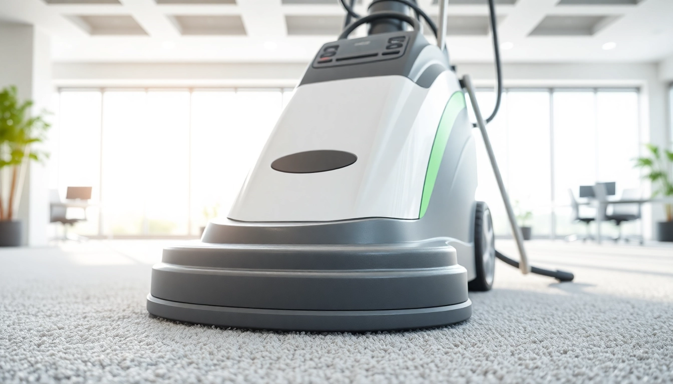 Ensure effective commercial carpet cleaning with advanced equipment in a bright office setting.
