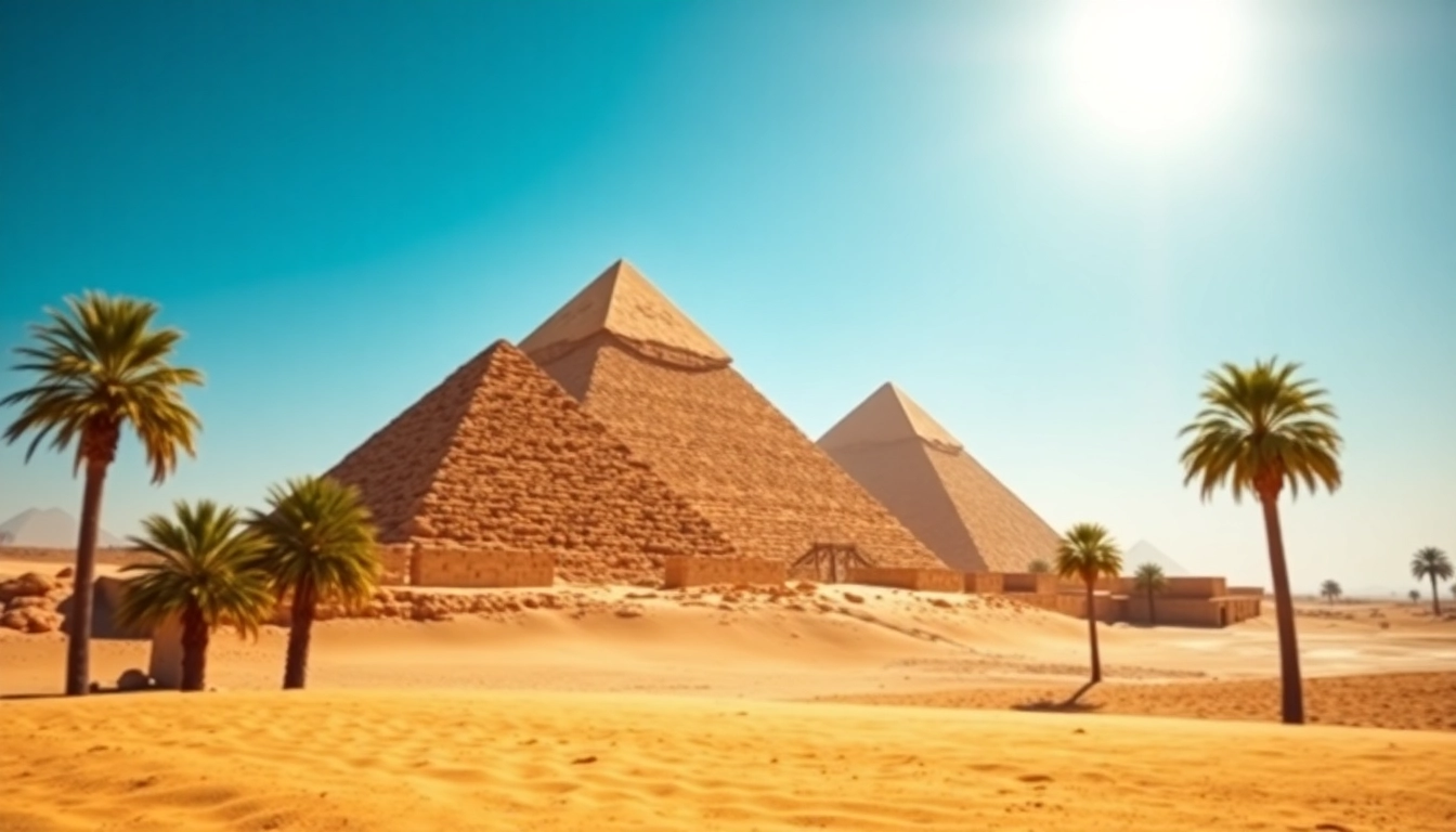 Pyraminds standing tall under a clear sky, showcasing ancient Egypt's architectural marvel.