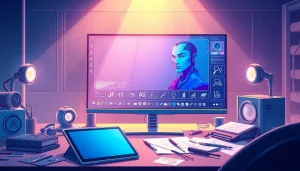 AI NSFW image generation tool in a modern digital workspace with vibrant colors.