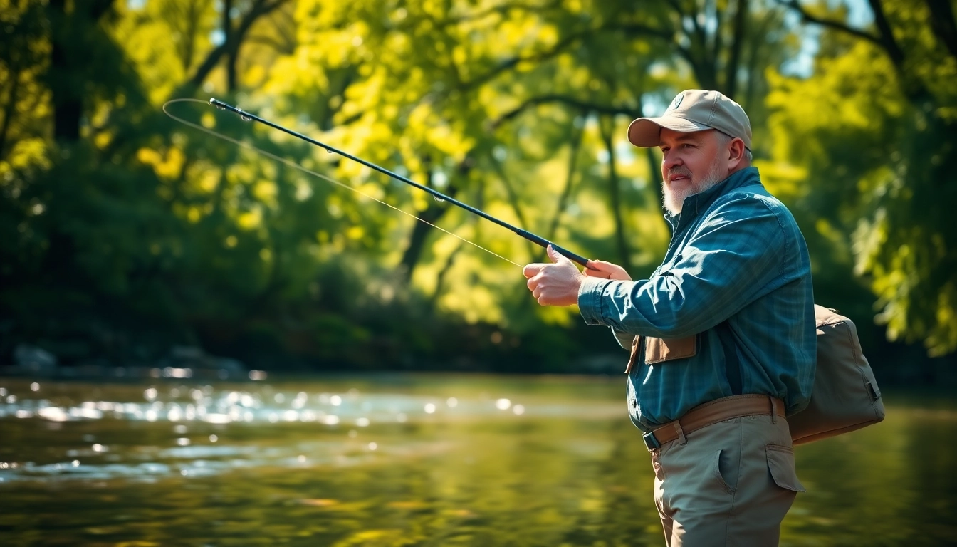 Learn fly fishing lessons near me with a professional instructor casting on a serene riverbank.