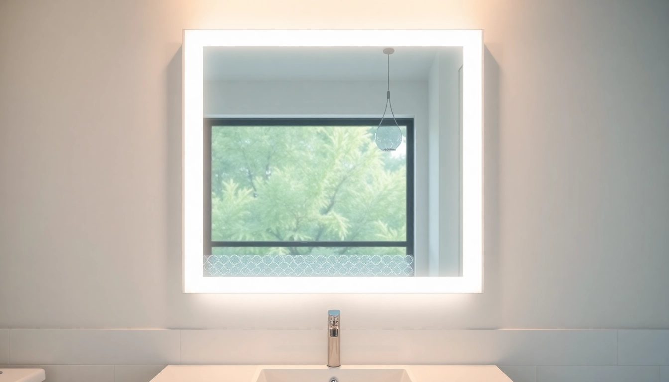 Bright and stylish mirror with Lights illuminating a modern bathroom setting.