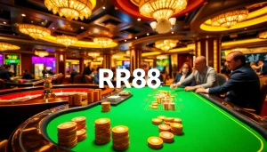 Experience the thrill of gambling at RR88 with vibrant casino visuals and dynamic gameplay.