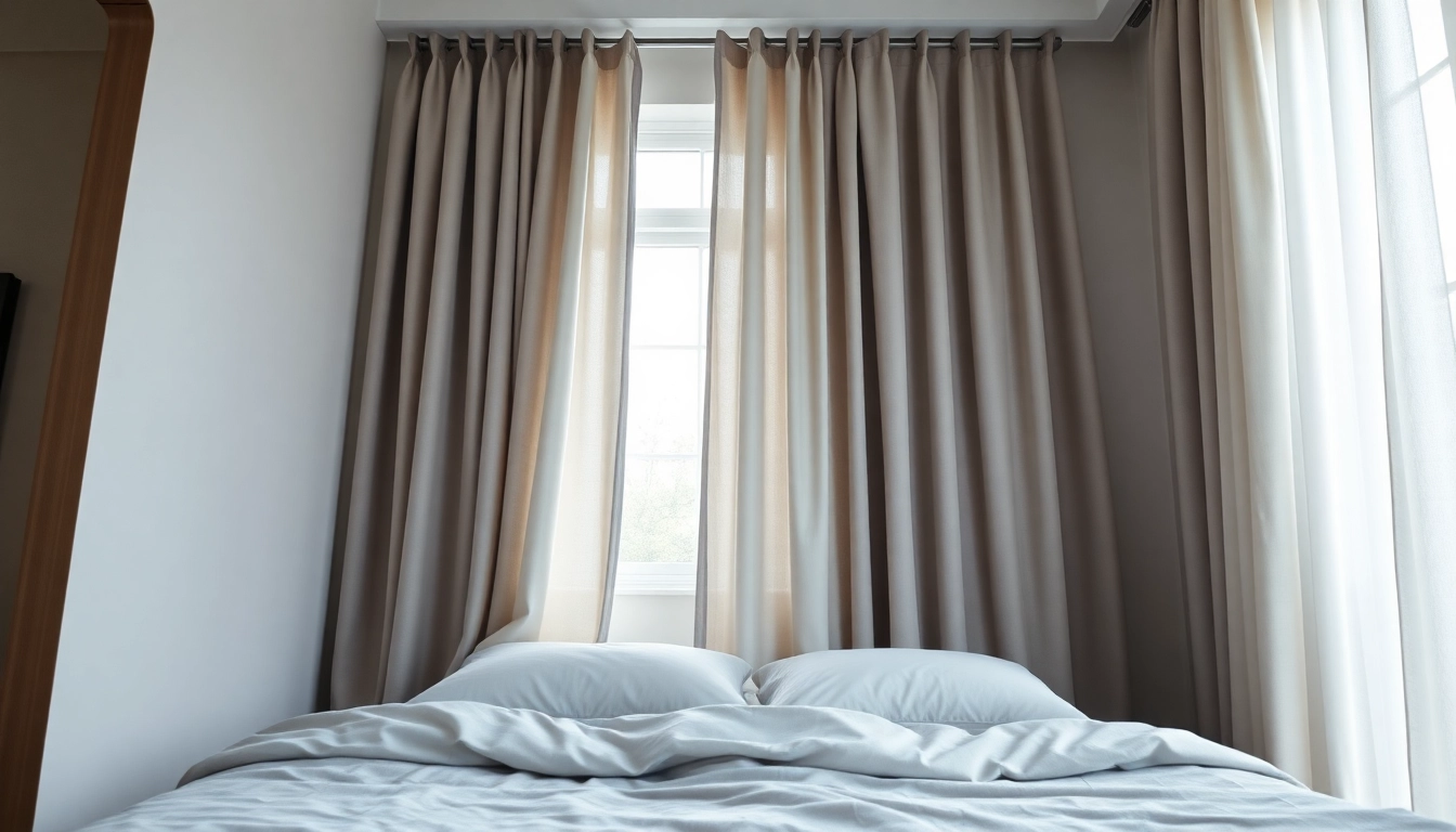 Verduisterende gordijnen die een stijlvolle slaapkamer transformeren en licht filteren.