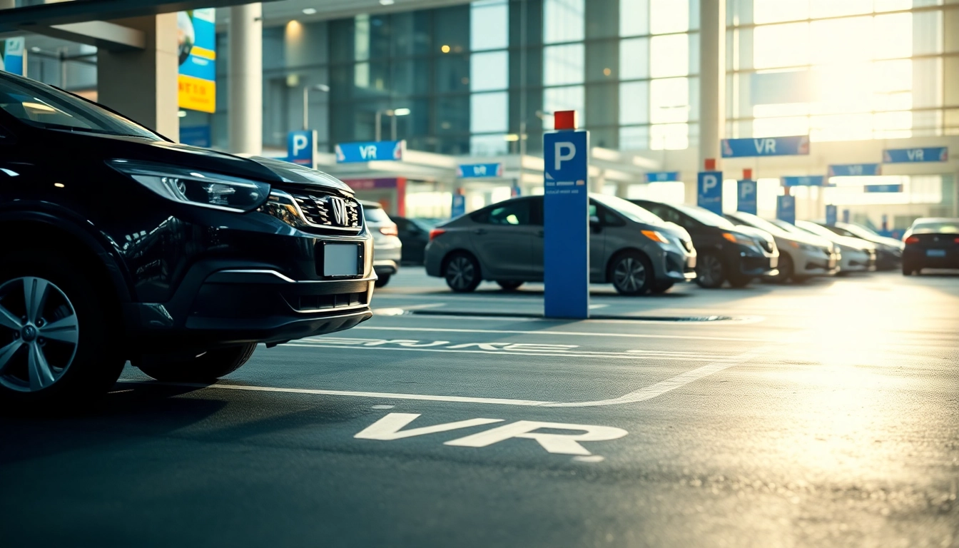 Vrr parking spaces clearly marked in an organized urban parking area.