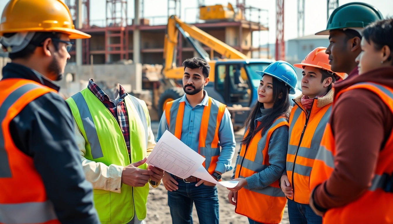 Workers in construction education colorado actively learning at a well-equipped site.