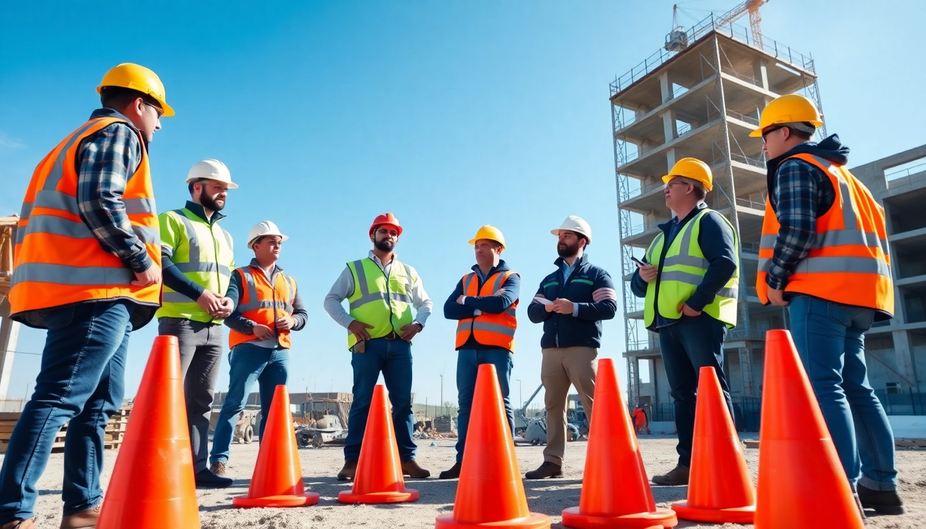 Engaging construction safety training session with workers actively learning on-site.