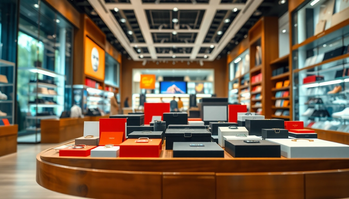 레플리카 쇼핑몰의 다양한 제품들이 세련되게 전시된 모습