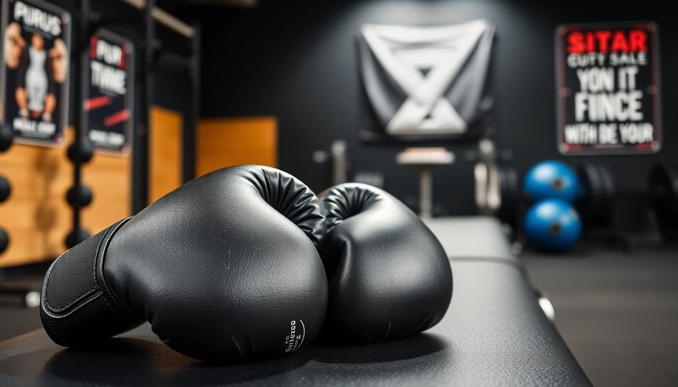 Professionelle MMA gloves auf einer Trainingsbank, bereit für intensives Training.